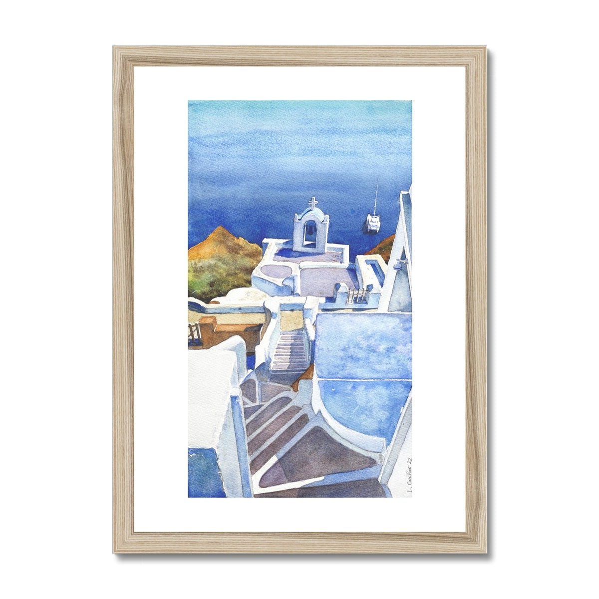 Oia, Santorini 3 (Watercolor) Framed Print