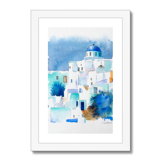 Oia, Santorini 1 (Watercolor) Framed & Mounted Print