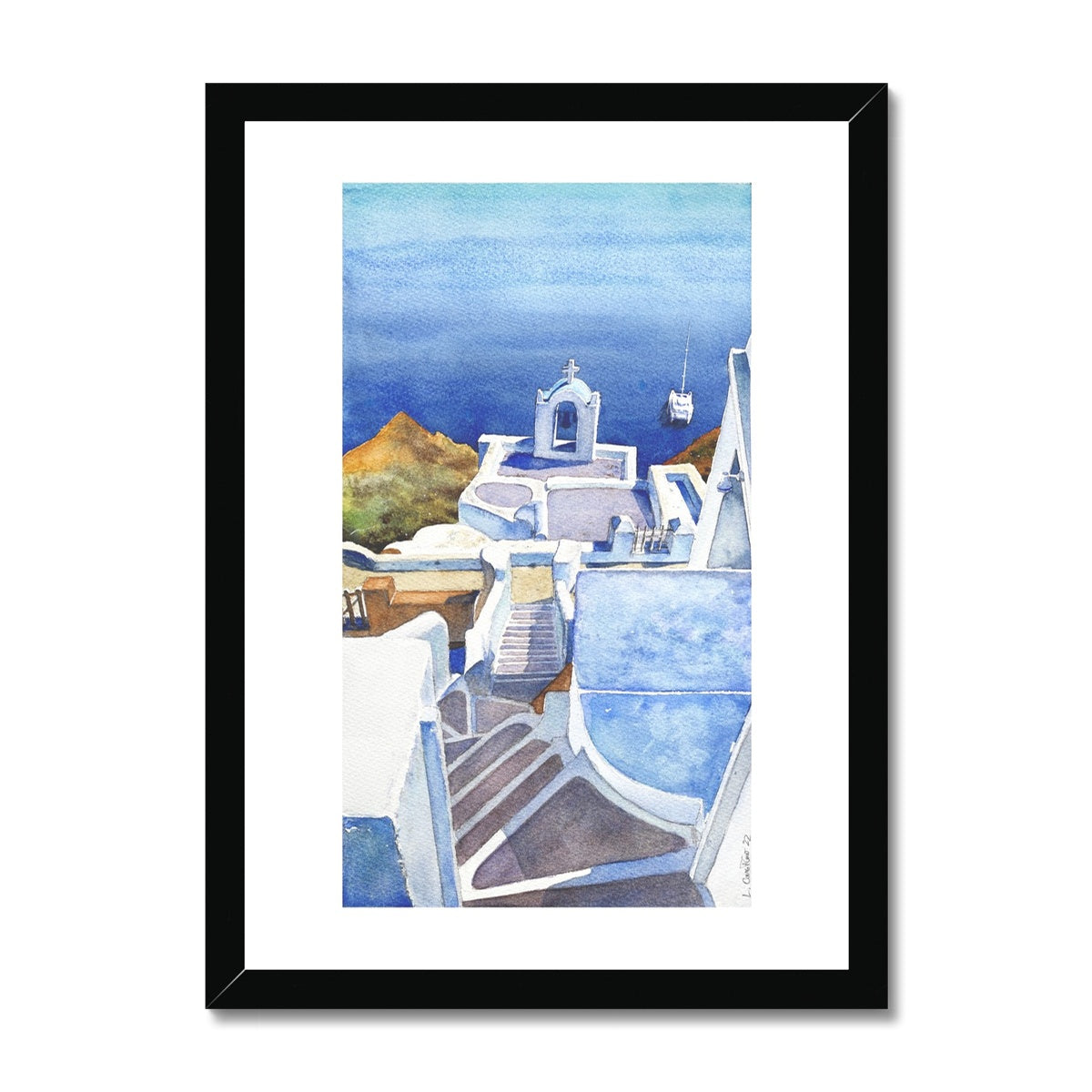 Oia, Santorini 3 (Watercolor) Framed Print