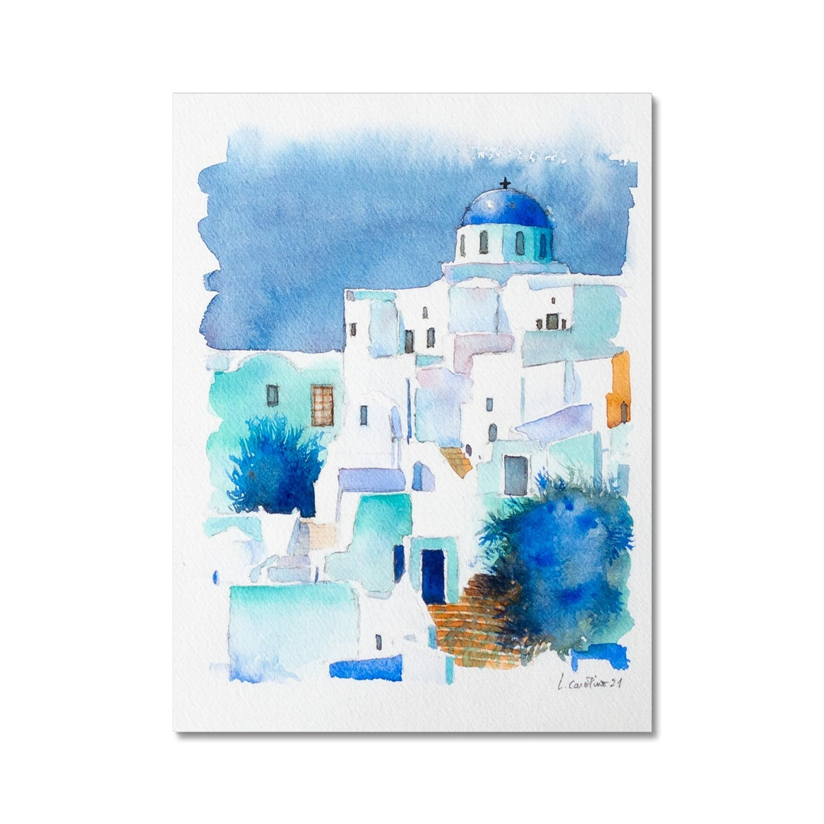 Oia, Santorini 1 (Watercolor) - Giclée print on watercolor paper