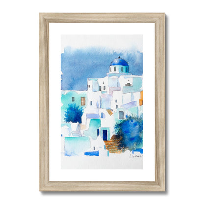 Oia, Santorini 1 (Watercolor) Framed & Mounted Print